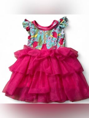 Coco Moon Hawaii Tropical ginger Bamboo Tutu Dress 18-24M Pink Floral Ruffle